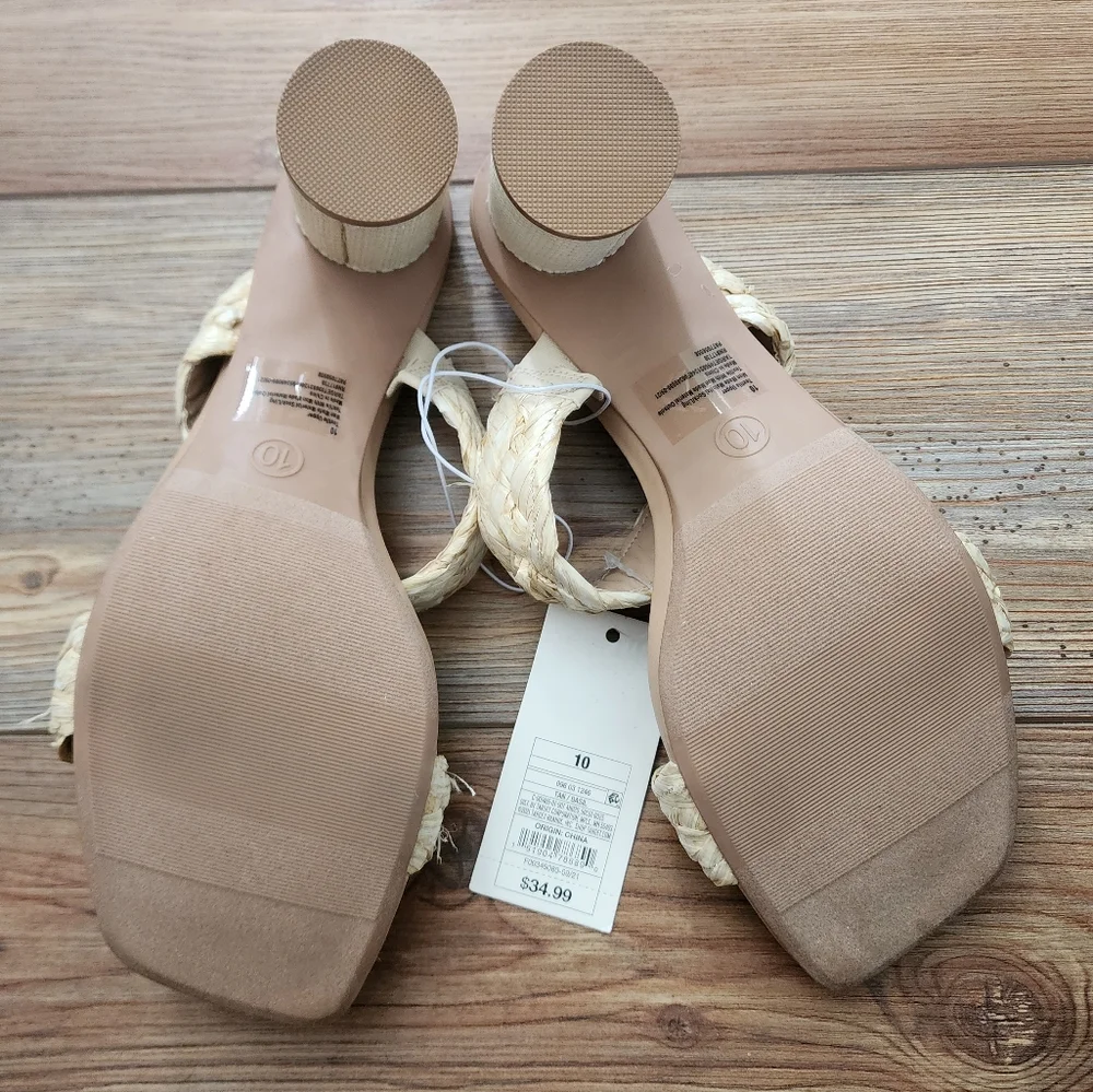 A New Day Women's Braided Basil Heel Mule Sandals Size 10 Tan Straw NEW